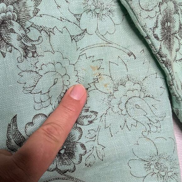 Vtg 1990s Comfy USA Mint Green Illustrated Floral Print Linen Button Up Top XL - Picture 4 of 7